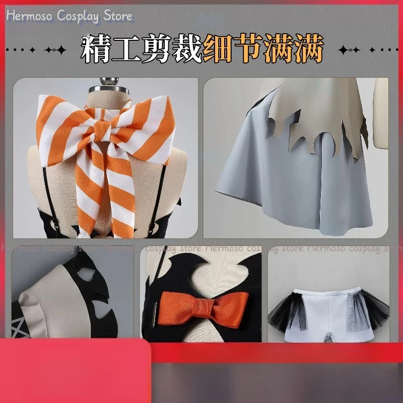 Cosplay Anime N - A;3\v,7'd/อะนิเมะ กาชิอากุตะ อโม เอ็มพูลชุดคอสเพลย์ สติ๊กเกอร์ลายทางสีส้ม ชุดผูกโบว์