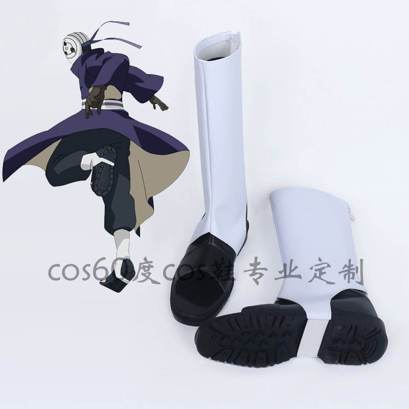 Anime Cosplay Obito - อะนิเมะอุจิวะ โอบิโตะคอสเพลย์รองเท้าสีขาวทำด้วยมือรองเท้าหนังเทียมงานคาร์นิวัลปาร์ตี้ฮาโลวีนรองเท้า