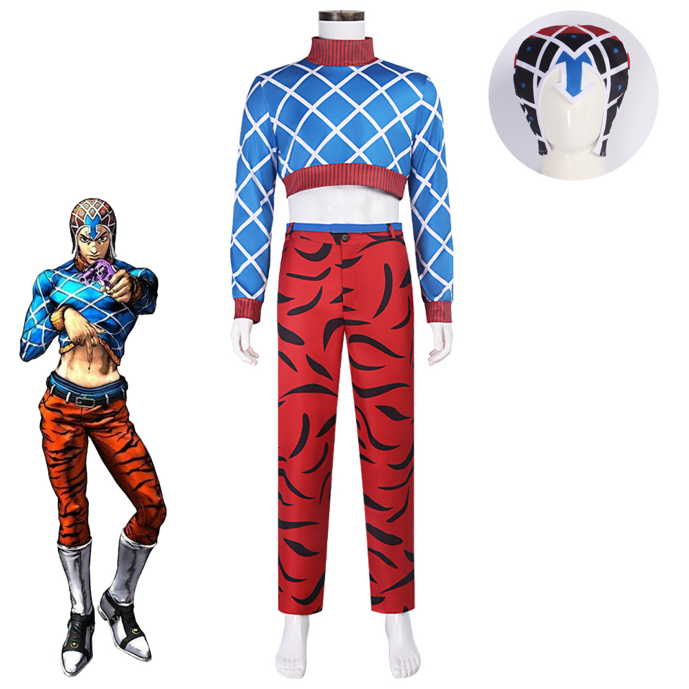Cosplay Anime Jojo - อะนิเมะโจโจ้ กุยโด มิสต้าคอสเพลย์เครื่องแต่งกายพร้อมหมวกลมสีทองชุดเต็มสำหรับผู้ใหญ่ฮาโลวีนปาร์ตี้เครื่องแต่งกาย